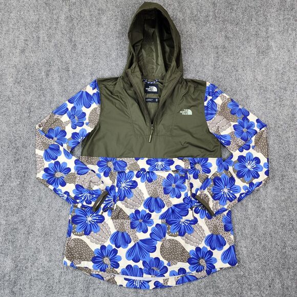 The North Face Jacket Womens XS Blue Floral Fanorak Packable Hooded Windbreaker - Picture 1 of 16